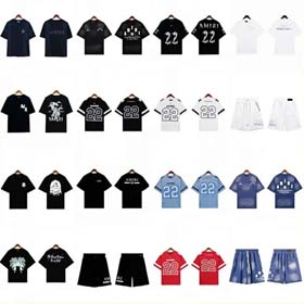 AMIRI New logo number 22 washed retro couple trendy sports 5-point shorts suit-1916  